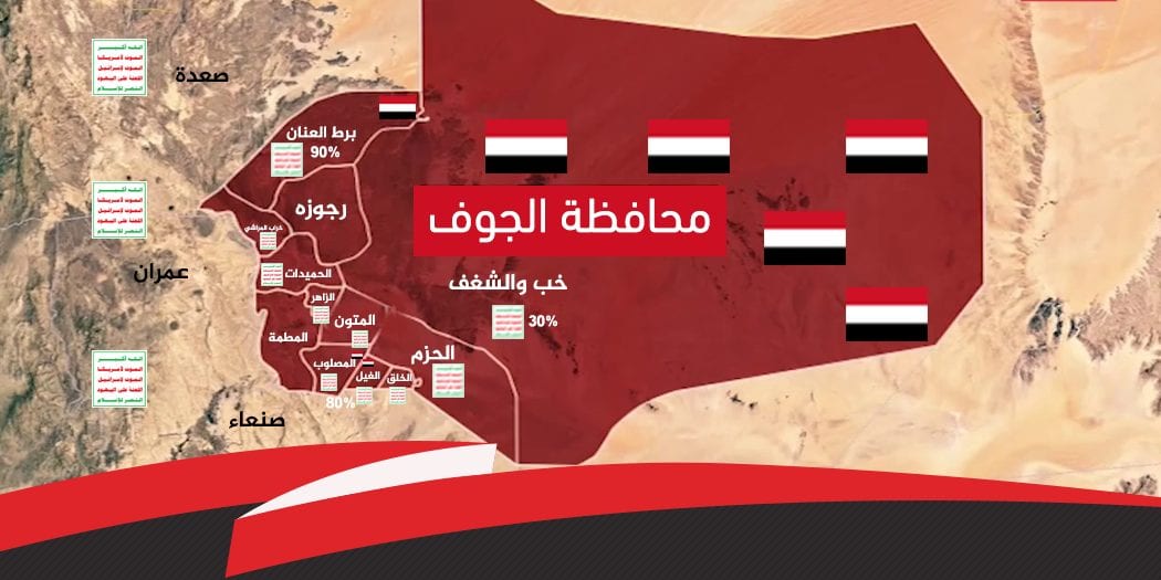 شاهد الخريطة النهائية التي تحدد أدق تفاصيل السيطرة ولمن الغلبة في سيناريوهات الفر والكر بمعركة الجوف اليوم 