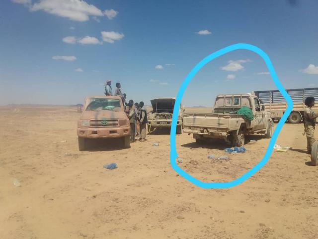 شاهد صورة توضح حقيقة عملية الإمداد لـ مليشيات الحوثي  الجيش الوطني بالقات والطعام في جبهة الجوف
