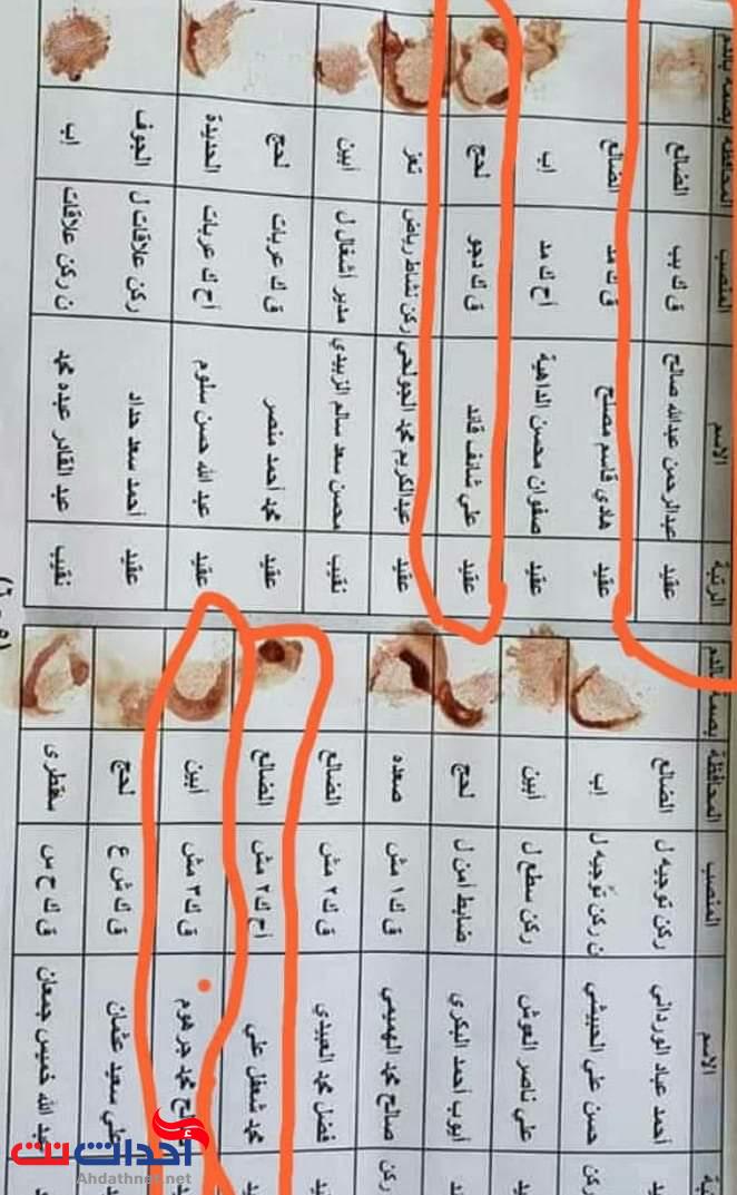 وثيقة تكشف بالأسم والمحافظة كل من خان  شرعية الرئيس هادي .. وحملة مطاردة واسعة لبقية الضباط المتمردين !! 