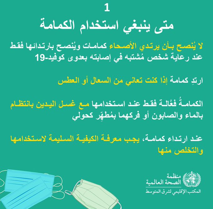 نصائح يجهلها اليمنيين : هكذا ينبغي استخدام الكمامات للوقاية من كورونا (إنفوجرافيك)