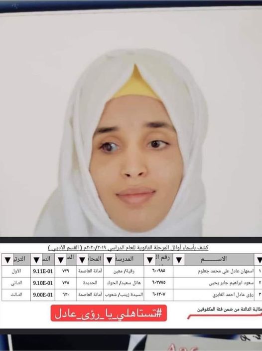 أول صورة للطالبة اليمنية التي حصلت على المركز الثالث بجدارة .. والمفاجأة انها ضمن فئة المكفوفين لـ تقدم درساً في المثابرة 